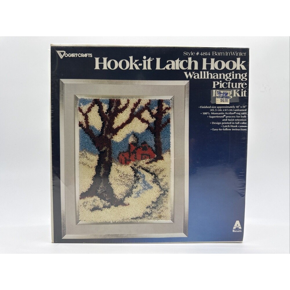Vtg Sealed Hook-it Latch Hook Wall Hanging Style #4814 Barn In Winter